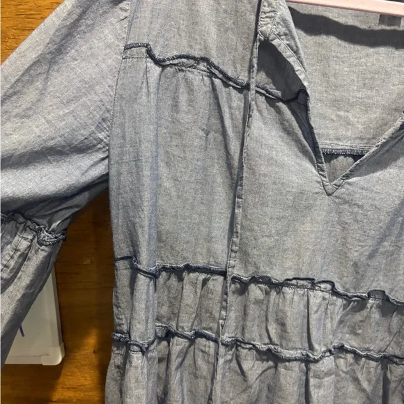 SUNDANCE Chambray Tiered Long Sleeve Tassel Top - Picture 4 of 9